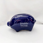 Piggy Bank Vtg Blue Ceramic Coin Bank Advertising Franklin Savings L