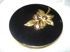 Rare Mary Scott Rowland New York Vintage Black Enamel Gold Berry Powder Compact