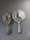 Vintage Vanity Mirror Brush Comb 2 Pc Set Sterling Silver Plated Antique