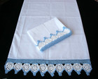 New White-blue Hand Crochet Trim Pure Cotton White Pillowcases  Standard  Pair