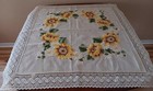 Vintage 70s German Tablecloth Embroidered Sunflower Daisies Lace Edge