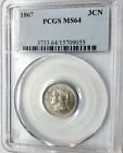 Choice 1867 Three Cent Nickel 3cn Pcgs Ms64 Great Eye Appeal   Detail High Grade