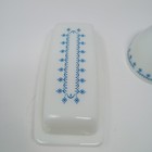 Vtg Pyrex Milk Glass Butter Dish Sugar Bowl Blue   White Snowflake Garland 