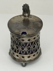 Antique Sterling Silver Mustard Pot W  Cobalt Liner  Birmingham England 1899