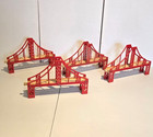 Wooden Train Railway Red Suspension Bridge Lot X4 Works W Thomas   Friends Brio