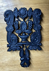 Vtg Heavy Cast Iron Metal Footed Trivet Rest Brooms Grapes Floral Kitchen Decor