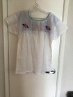 Traditional Embroidered Mexican Blouse  White With Colorful Floral Design  Large