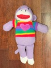 Dan Dee Sock Monkey Purple Love Pride Shirt  Heart Stuffed Animal 10  Plush