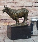 100  Solid Bronze Sculpture Of A Bull Marble Base Abstract Decor Figurine Statue
