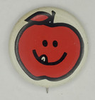 Vintage Smiling Apple Metal Advertising Pinback Button By Pioneer