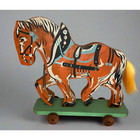 Antique Childrens Wooden Hand Painted Horse Drawn Wagon Cart Farm Cargo Pull Toy