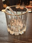 Vintage Italian Cut Crystal Glass  Ice Bucket W  Gold Rim Handle   Tongs 1960s 