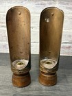 Vintage Set Copper Shield Chamber Candle Stick Holder Wood Base Black Handle