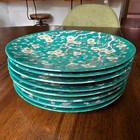 Antique Nippon Te-oh Cherry Blossom Plates Teal Ivory Yellow Set Of Eight C 1891
