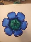 Vintage Royal Gallery Clear Cobalt Blue And Green Crystal Art Glass Vase Poland