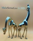 2 Pcs Vintage Mid Century Tall Polished Brass Giraffe Sculptures - 12 5      8   