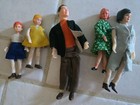 Vintage Doll Family Set 5 People Miniature Dollhouse Mom Dad 3 Girls Collect