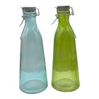 Set Of 2 Green   Aqua Glass Container Bottle With Locking Stopper 11 