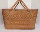 Vintage 1970s Redmon Woven Tan Picnic Basket Peru  Indiana Large 22    X 14  X 12 