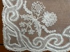 Fine Vtg Ecru Net Lace Needlerun Bride wedding Hankie Handkerchief - Excellent 