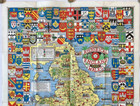 Original Vintage Map Historical Map Of England And Wales - Coat Of Arms - 1971