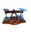 Beautiful Antique 19th Century Brass Postal Scale 2 Brass Weights Great Piece