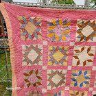 Vintage Hand Sewn Rare Ohio Starburst Sawtooth Patchwork Quilt 63x81  Cotton Old