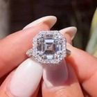 2 5ct Asscher Cut Lab Created Halo Wedding Engagement Ring 14k White Gold Plated