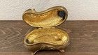Vintage Art Nouveau Gold Metal Casket Trinket Jewelry Box Miniature Floral