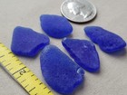 Craft Quality Genuine Beach Sea Glass Surf Tumbled Cobalt Blue Pendants Five V01