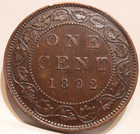 1892 Au High Grade Canada Large Cent Victoria Coin Canadian