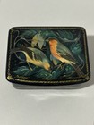 Vtg Russian Lacquer Hand Painted  Trinket Keepsake Box Birds Signed 2    X 1 5   