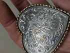 Vintage Usa Belt Buckle Heart Silver Gold Western Cowboy Engraved