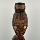 Vintage New Zealand Maori Tiki Carving     Matai Wood W  Paua Shell Eyes 13 75   