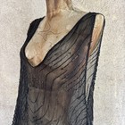 Antique 1920s Black Silk Chiffon Gown Hand Beaded Side Bows   Slits Vintage