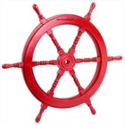 Vintage 18  Wooden Red Brass Pirates Nautical Captains Ship Wheel Home Decor