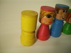 Playskool Vintage 60s Wooden Little Family Peg People Litho Faces Lot Of 4