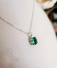 3ct Lab Created Green Emerald Pendant Necklace With Chain 14k White Gold Plated