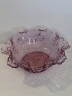 Fenton Pink Cranberry Cabbage Rose Bowl Ruffled Edge
