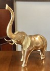 Large 15 5    Vintage Brass Elephant  Raised Trunk With Tusks Good Luck Made Korea