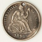 Seated Liberty Dime Love Token - Engraved letters  Chain Hole Nice Gift  Lt35