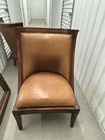 Pair Of Vintage High-back Leather   Wood Accent Chairs     Nailhead Trim