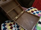 Vintage Mcm Dovetail Wood Accordion Fold Out Handled Sewing Box Chest W  Legs