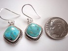 Turquoise Squares With Soft Corners 925 Sterling Silver Dangle Drop Earrings