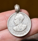 Antique Emperor Haile Selassie Silver Coin Conquering Lion Pendant  Ethiopia