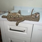 Chris Flesher Vintage Folk Art Primitive Wood Carved Grinning Cat Shelf Mantle