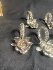 Vintage Lot Of  8  Silver Plate Rose Leaf Napkin Ring Holders   Cards