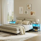 Night Stand Set 2  End Table With Charging Station  Led Bedside Table With Fabri