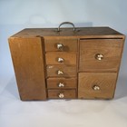Vtg Wood Microscope Sturdy Case W drawers   Accessories Atlas Mark 20 - Vials