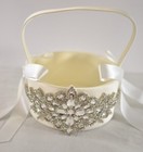 Flower Girl Basket For Wedding White Shiny Glass Bling On Side